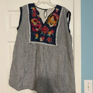 Impressions Boutique Embroidered Striped Sleeveless Dress